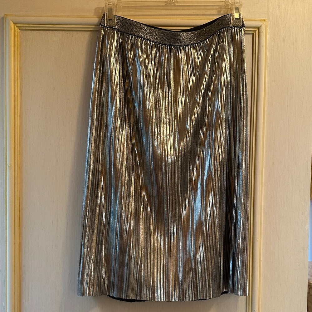 Metallic Silver Pleated Skirt